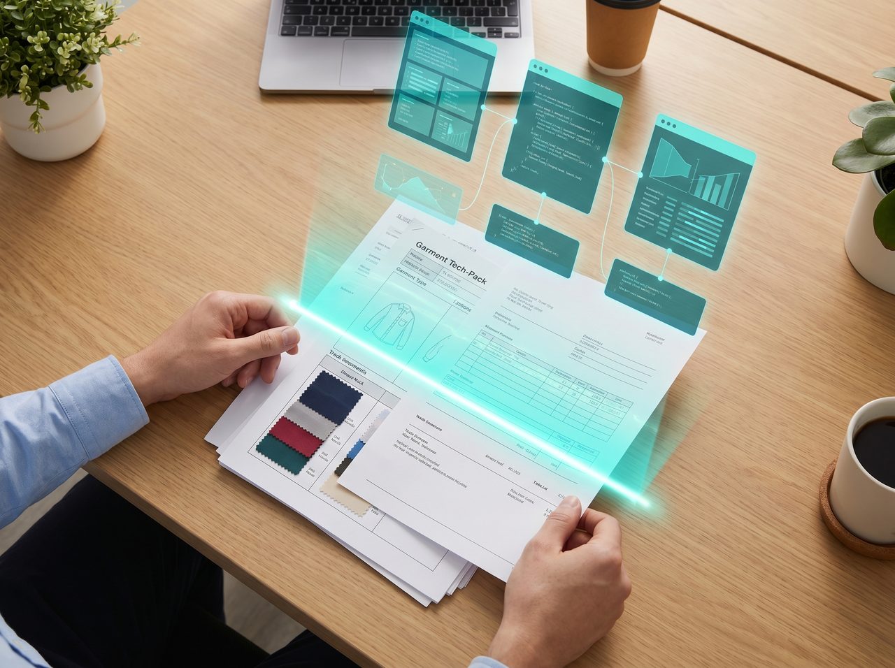 OCR & Validation — hands on a tech pack with holographic data cards extracted from documents